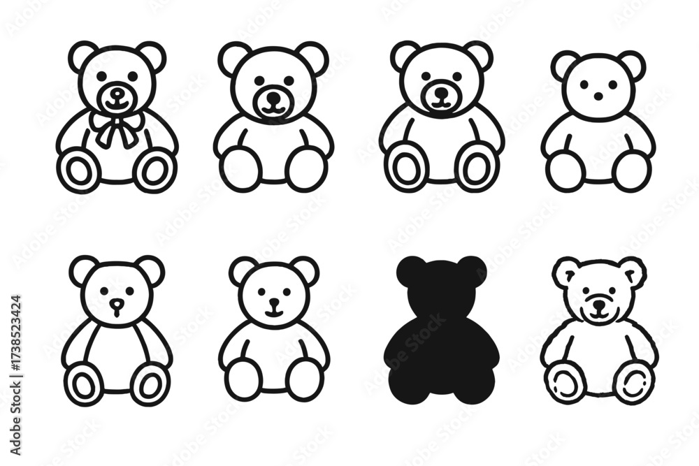 Obraz premium Teddy Icon Collection. Outline icon set of teddy bear styles: vintage teddy, cartoon teddy, realistic teddy, minimalist teddy, geometric teddy, outline teddy,