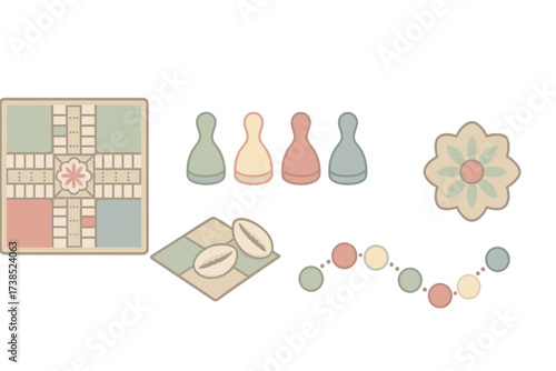 Pachisi Game Isometric View. Isometric vector illustration set Pachisi board setup: pachisi pawn home path, colored zones,
