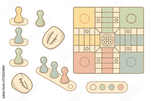 Pachisi Game Isometric View. Isometric vector illustration set Pachisi board setup: pachisi pawn home path, colored zones,