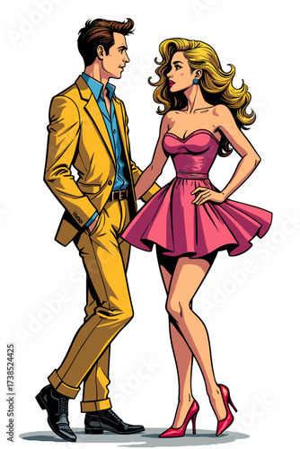 Stylish couple dressed elegantly on a transparent background