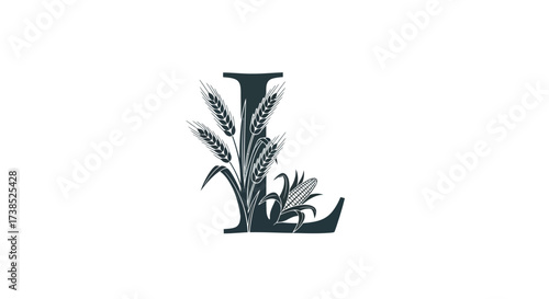 Elegant Initial Letter L Logo Concept with Wheat and Corn Decoration for Agricultural Branding