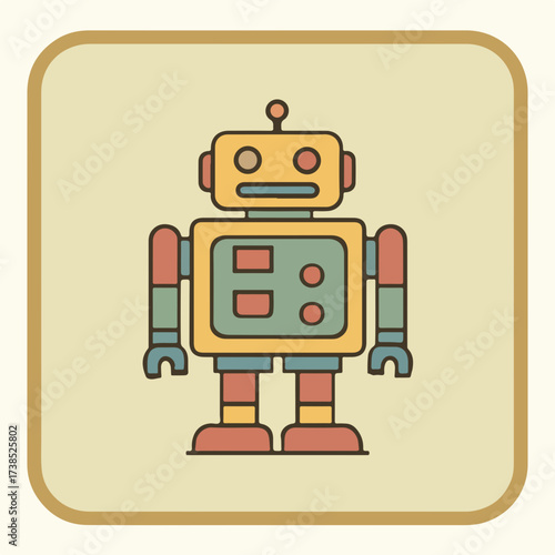 Minimalistic Robot Icon in Subdued Colors