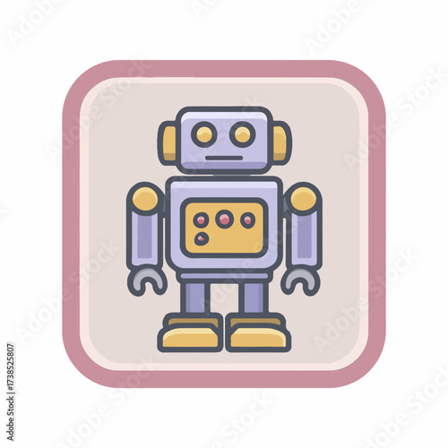 Minimalist Robot Icon in Muted Colors