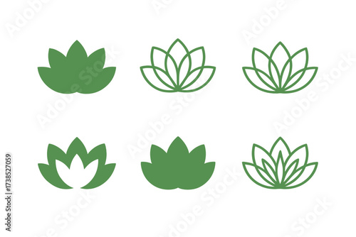 Lotus Logo Variations. Nature vibe package design. Set Logo of Nature vibe package design: lotus flower. harmonious logo variations of the same emblematic