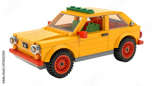 Yellow Car Model with Green Roof and Orange Wheels