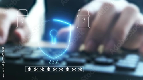 User enabling two-factor authentication (2FA) laptop for secure login. Cybersecurity concept with digital password protection and identity verification technology.