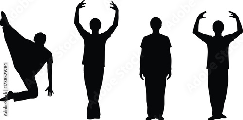 Silhouette vector of human body poses showing dance, breakdance, acrobatics, and ballet movements for fitness, performance, and artistic design