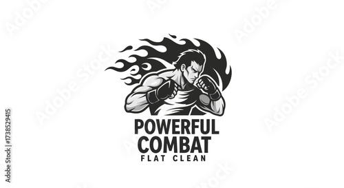 Fierce Warrior Graphic: Dynamic Boxing Logo with Fire Aura for Competitive Sports