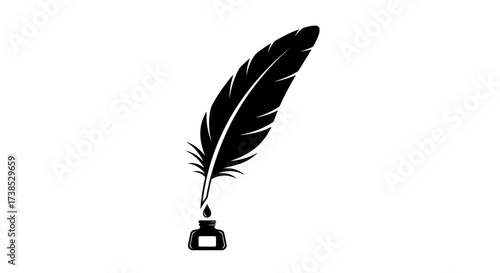 Elegant black quill pen and inkwell illustration for creative writing themes