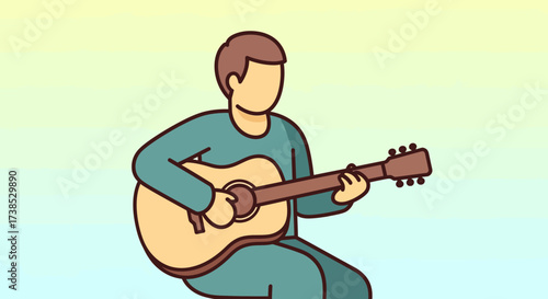 Person Playing Acoustic Guitar Illustration of Musician in Casual Attire, Musical Instrument