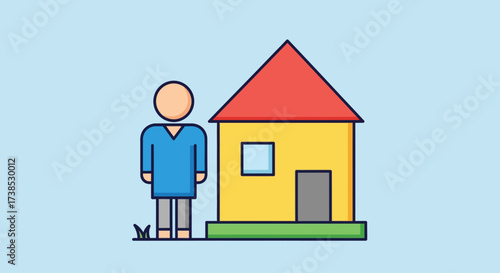 Homeowner's Haven Illustrated Icon of House and Man for Real Estate