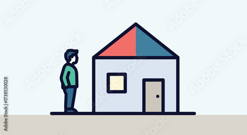 A Person Contemplating a House Simple illustration of home ownership and housing dreams