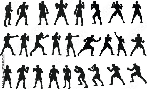 boxer silhouette set illustration design 