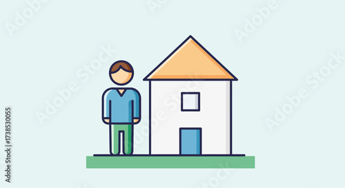 Homeowner Illustration Person Standing Next to a House