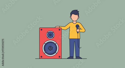 Man Holding Microphone Beside Speaker A Simple Illustration for Music and Sound Concepts