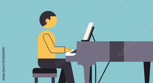 Musician Playing Piano Illustration Expressive Composition of Artistry and Musical Passion