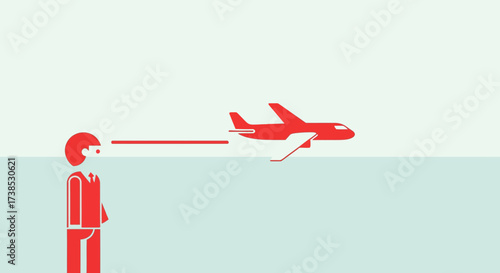 Conceptual illustration of a person's vision connecting to an airplane, symbolizing dreams and travel