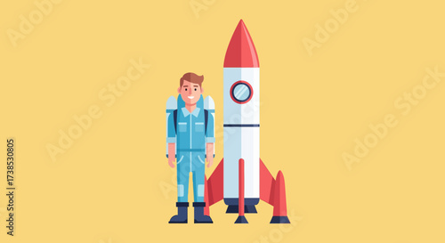 Astronaut in a Space Suit Standing Next to a Rocket Ship Ready for Launch into the Cosmos