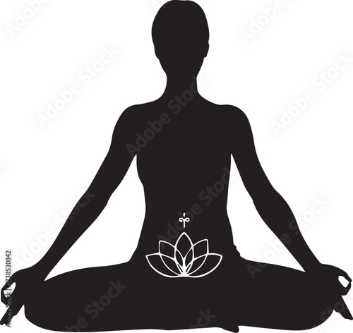 YOGA Lotus pose. An isolated silhouette of a woman in meditation. Lotus pose. Padmasana. Vector icon.
