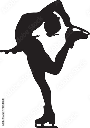 Ice skater silhouette -isolated girl. Figure skater silhouette doing a spin. Billman position Vector icon.
