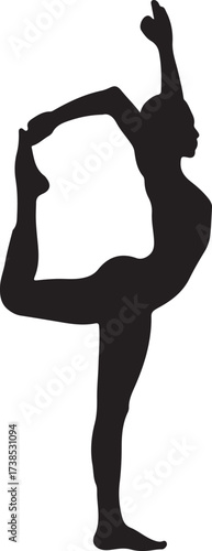 YOGA dance pose. An isolated silhouette of a woman in lord of the dance pose. Natarajasana. Vector icon.
