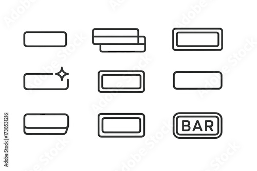 Bar Slot Icons. Outline icon set of bar slot machine symbols: simple bar, double bar, triple bar, bar with shine, bar with border, bar with sparkle, metallic