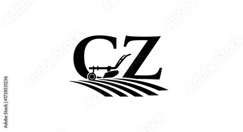Elegant CZ Initial Farming Logo with Plow Icon in a Modern and Minimalist Design