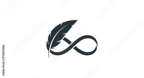 Feather quill pen combined with an infinity symbol representing timeless writing concept
