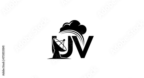 Creative technology logo design featuring satellite dish and cloud modern monogram