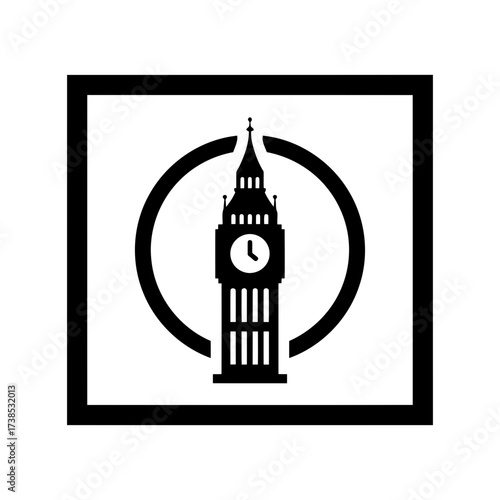 Vector art of big ben clock tower icon within a circle