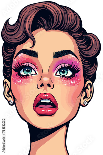 Glitter makeup face on a transparent background
