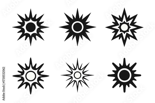 Supernova Logo Variations. cosmic events. Set Logo of cosmic events: supernova burst. harmonious logo variations of the same emblematic concept, each with