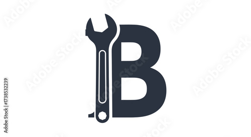 Bold letter B with a wrench, representing repair, construction or industrial services in a