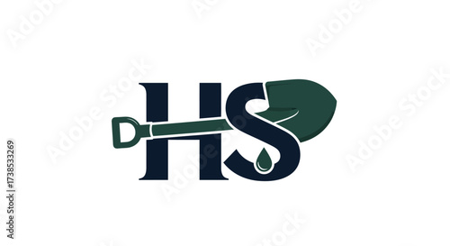 HS Gardening Logo Design Incorporating Shovel Graphic with Water Drop Detail in Initial S
