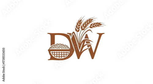 Elegant DW Logo Design Featuring Wheat Stalks and Harvest Basket Concept Design vector