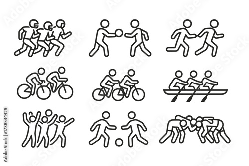 Medical and Sports Icons. Outline icon set of medical instruments: thermometer, stethoscope, syringe, blood pressure cuff, scalpel, otoscope, reflex hammer,