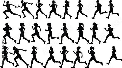 vector silhouettes of running girls design 