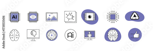Artificial intelligence and technology vector icons modern line design