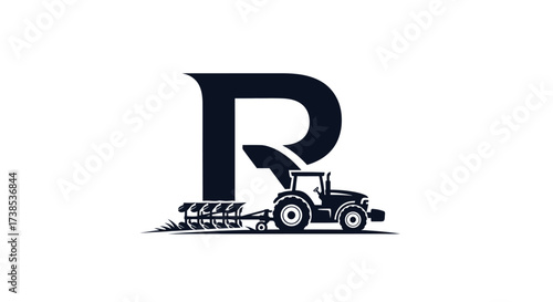 Elegant logo design featuring the letter R combined with a stylized tractor for agricultural