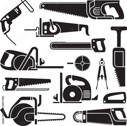 Black and White Saw Icon Set Construction Industry Tools