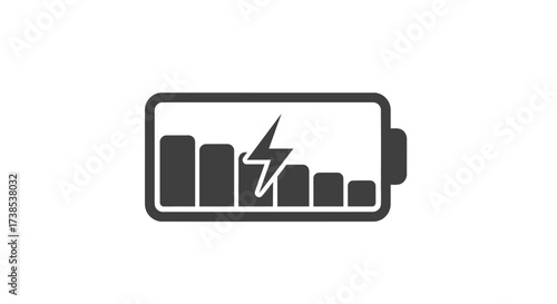 Discharged battery icon with lightning bolt represents power consumption problems and energy loss
