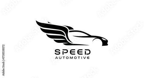 Elegant speed automotive logo featuring sleek car silhouette with dynamic wings design