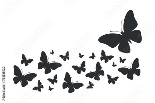 Butterfly Silhouette Group Isolated on Checkered Background