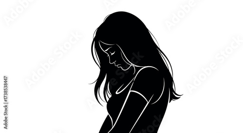 Black Silhouette Profile of a Woman with Long Flowing Hair Looking Down long hair