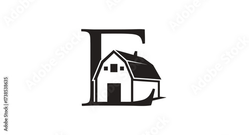 Elegant barn house logo with letter E incorporation for brand identity design