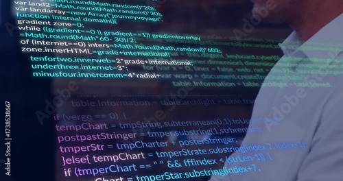 Developer placing hands on keys and typing JavaScript code causing overlay scrolling for web app