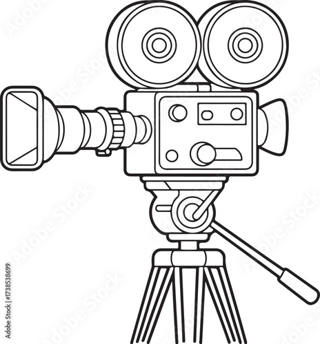 Vintage Film Camera on Tripod Classic Motion Picture Recording Device