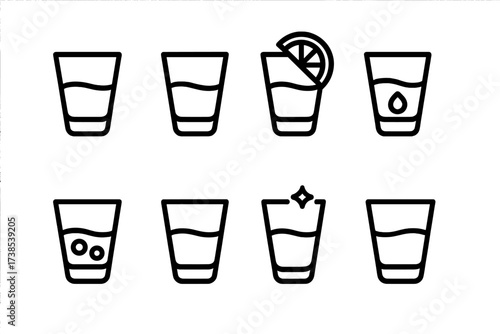 Shot Glass Icon Set.
