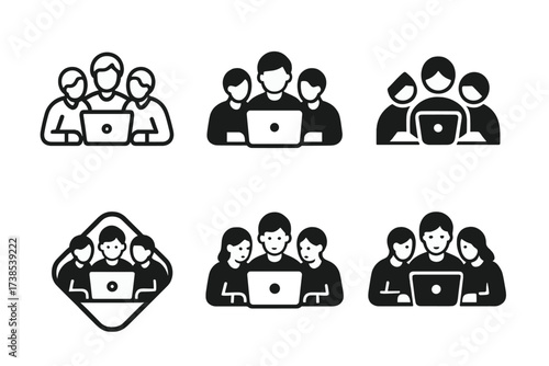 Study Session Logos. A student engaging in a group study session to prepare for a test. Set Logo of A student engaging in a group study session to prepare for