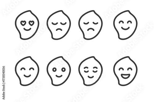 Outline Icon Collections. Outline icon set of rose petals emotions: love, tenderness, longing, happiness, nostalgia, calm, joy, serenity. Line icons in only